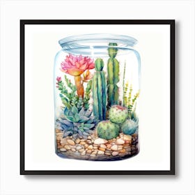 Watercolor Colorful Cactus in a Glass Jar 4 Art Print