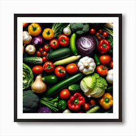 Fresh Vegetables On A Black Background Art Print