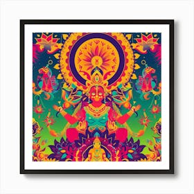 Durga Puja Themed Banner Texture With Goddess Durga Art Print