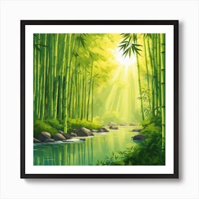 A Stream In A Bamboo Forest At Sun Rise Square Composition 115 Art Print