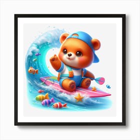 Teddy Bear Surfing Art Print