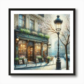 Street lamp in Paris outside a book store Art Print