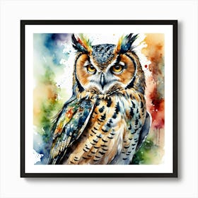 Owl With Rainbow Feathers Art Print