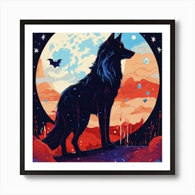 Wolf In The Moonlight Art Print