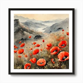 Poppy Landscape Painting (10) Art Print