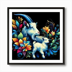 Goat And Flower Art Print