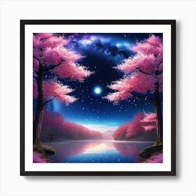 Cherry Blossoms In The Night Sky Art Print