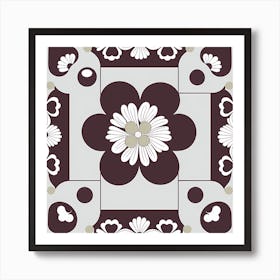 Asian Floral Pattern, black Flower tile, pattern art Art Print