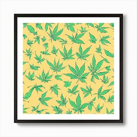 Marijuana Leaves On Yellow Background Art Print