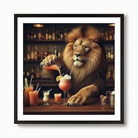 Lion At The Cocktail Bar Art Print