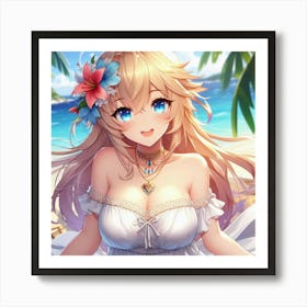 Anime Girl On The Beach 1 Art Print