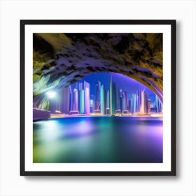 Dubai City At Night Art Print