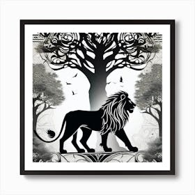 Lion And Tree Art Print