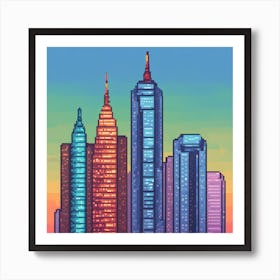 Pixel City Skyline Art Print