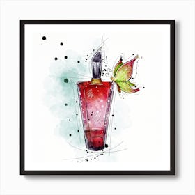 Watercolor Of A Perfume Bottle with butterfly Art Print