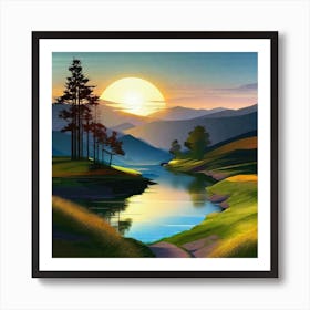 Sunset By The River 4 Art Print