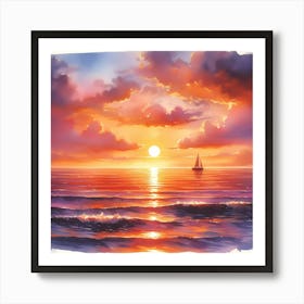 Sunset Over The Ocean 2 Art Print