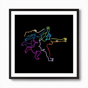 Two Women Running In Colors Square Art Print