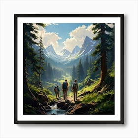 Two Hikers In The Mountains Art Print