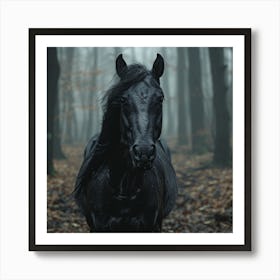 Black Horse In The Forest Art Print