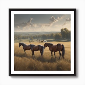 Horses In A Field 32 Art Print