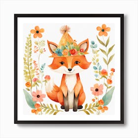 Floral Baby Fox Nursery Illustration (29) 1 Art Print