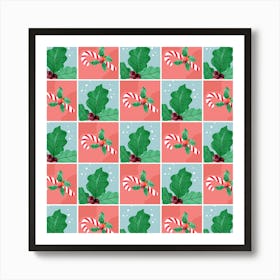 Holly Leaves And Candy Canes Art Print