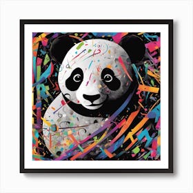 An Image Of A Panda With Letters On A Black Background, In The Style Of Bold Lines, Vivid Colors, Gr (1) Art Print