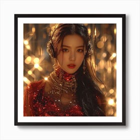 Kpop Girl In Red Dress Poster