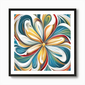 Yellow flower with colorful curves Art Print