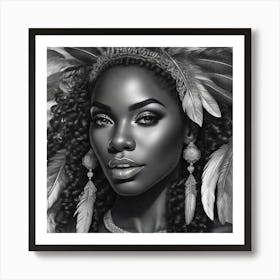 Black Woman With Feathers 3 Art Print