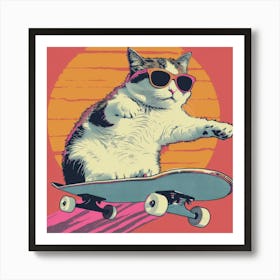 Skateboard Cat 4 Art Print