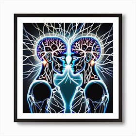 Two Human Heads In The Light Art Print