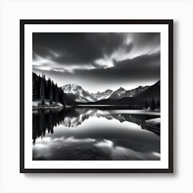 Black And White Mountain Lake 19 Art Print