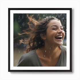 Young Woman Laughing In The Rain Art Print