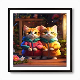 Two Cats In Winter Coats Art Print