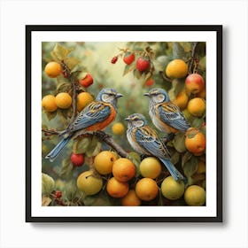 Default Birds On Fruit Trees In The Garden 0 Art Print