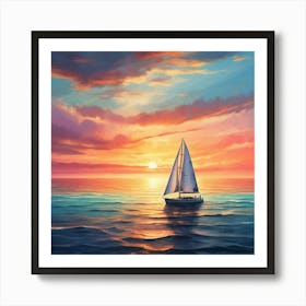 Sailboat At Sunset 8 Art Print