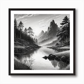 Black And White Landscape Painting Art Print