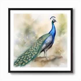 Peacock Watercolour 3 Art Print