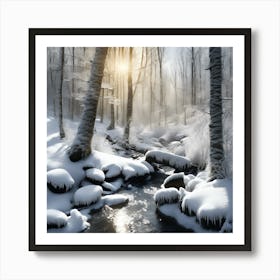 Snow Covered Mosses in the Winter Woodland Art Print