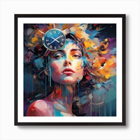 Woman With A Clock On Her Head Art Print