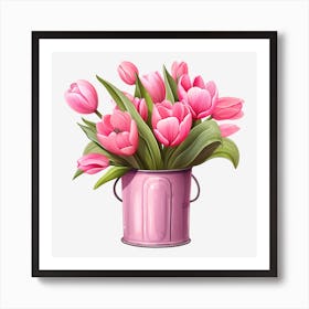 Pink Tulips In A Bucket 3 Art Print