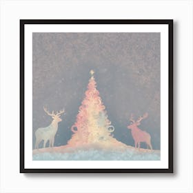 Christmas Tree With Deer, Christmas Tree, Christmas vector art, Vector Art, Christmas art Art Print
