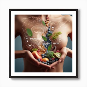 Woman'S Breast With Fruits And Vegetables Art Print