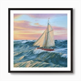 Sailboat In Rough Seas 1 Art Print