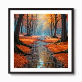 Autumn Reflections In A Stream Art Print