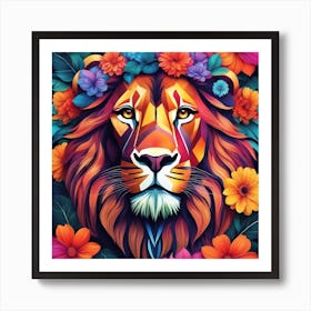 Lion With Flowers Art Print