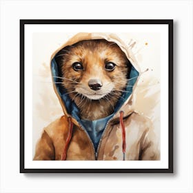 Watercolour Cartoon Mongoose In A Hoodie Art Print