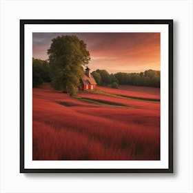 Red Field At Sunset Art Print